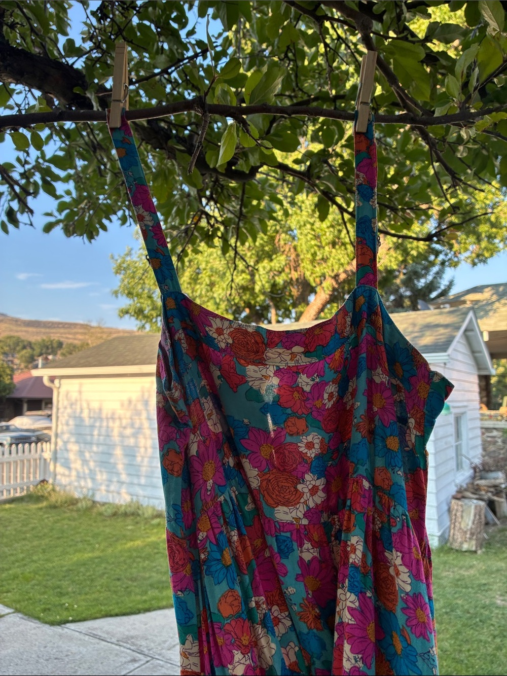 NATURAL LIFE Teal Floral Dress with Pink & Blue Blooms Sz Extra Small - Picture 4 of 10